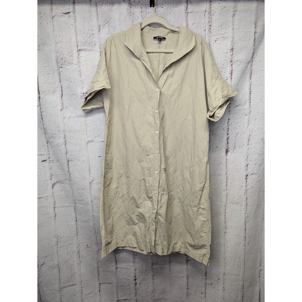 Kal Rieman Beige Cotton Nylon Blend Kimono‎ Shirt Dress With Pockets XL